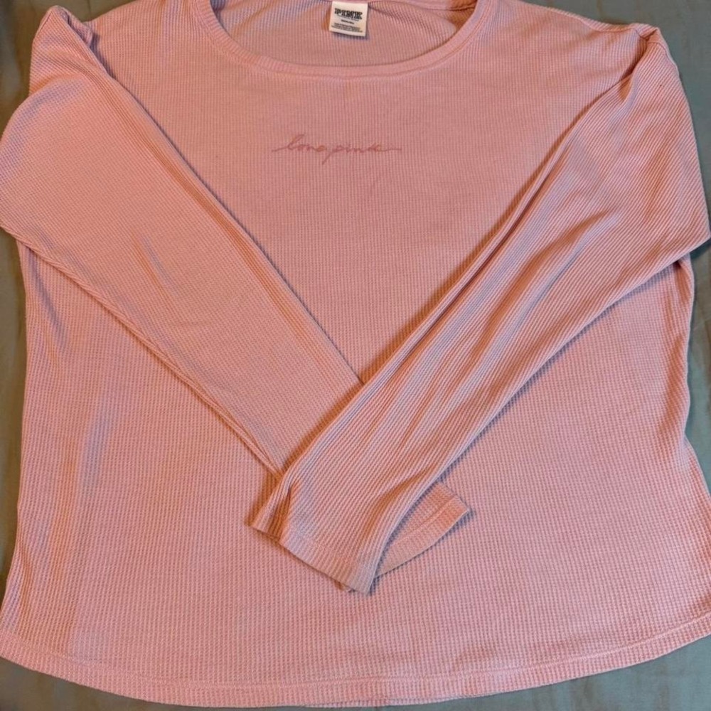Victoria's Secret PINK Thermal Long‎ Sleeve Top Pink Waffle Knit M